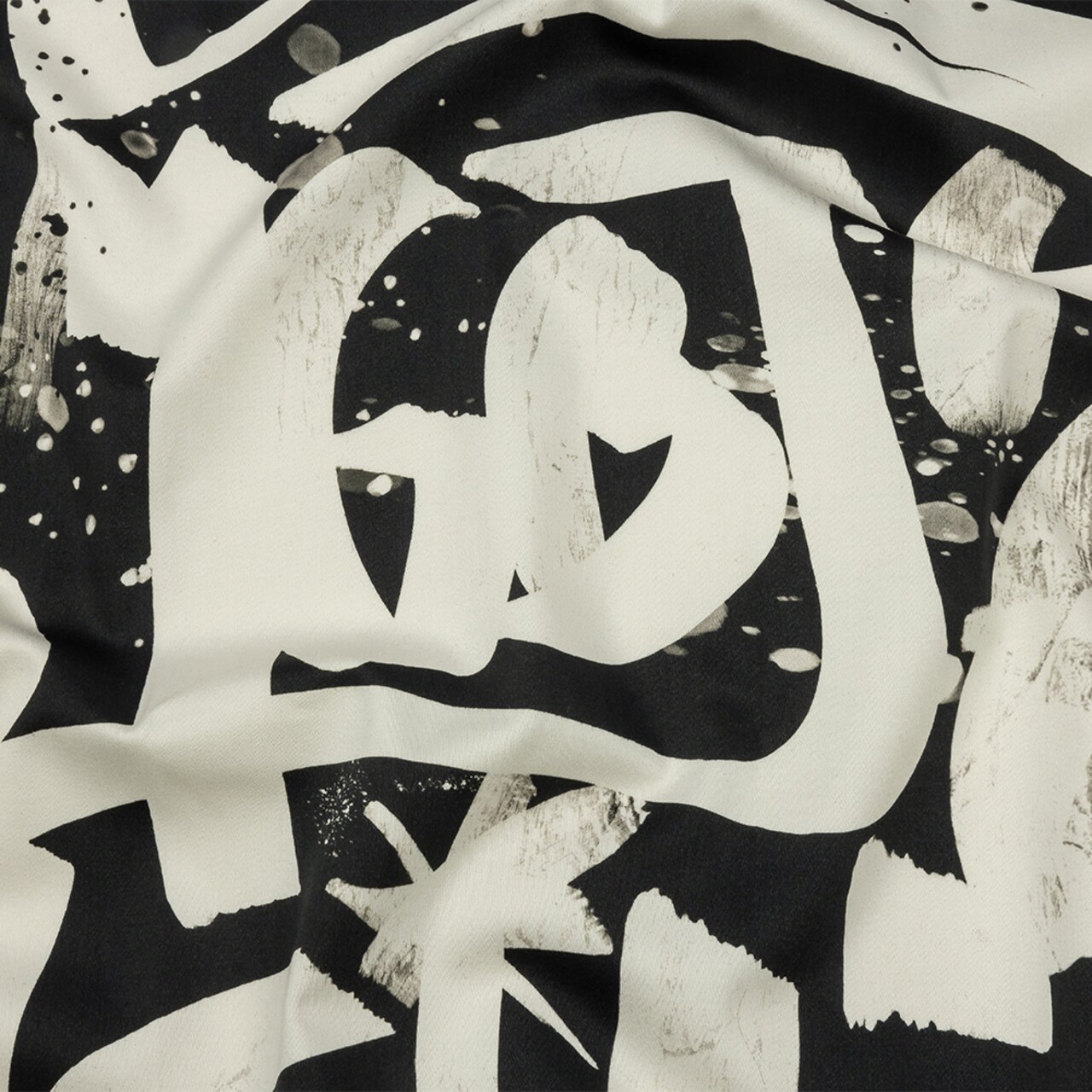 1 Yard Stretch Cotton Sateen Black and White Graffiti Letters Wall of Fame Fabric